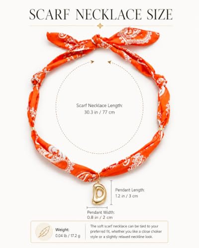 Initial Silk Scarf Necklace for Woman Paisley Bubble Letter Scarf Choker | Statement Blue Bandana Necklace, Handmade Western Jewelry for Country Cowgirl Mom,Mothers Day Gift - color: red