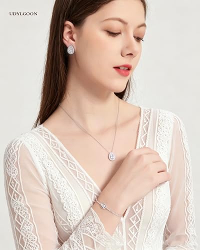Teardrop Cubic Zirconia Jewelry Set Necklace Earrings Bracelet Bridal Wedding Jewelry for Women Bridesmaid Prom Party - color: 2 Set - White Gold Plated