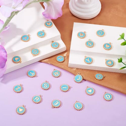 Cheriswelry Letter Alphabet Charm for Jewelry Making Initial Letter A-Z Pendants Flat Round Hexagon Alloy Enamel Charms for Necklace Bracelet Earring Jewelry Making DIY Craft - color: Dark Turquoise