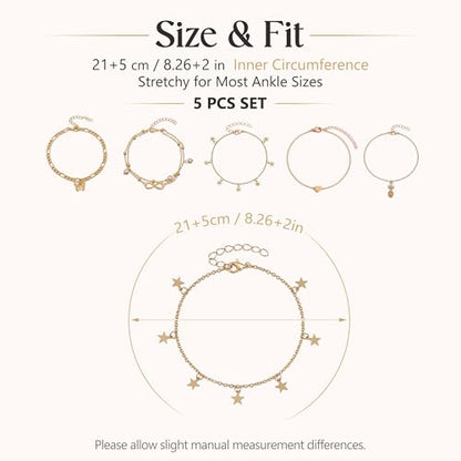Fesciory 14K Gold Plated Ankle Bracelets Sets For Women, Adjustable Layered Infinite Anklet, Summer Beach Butterfly Star Foot Chain Jewelry Gifts - style: Butterfly Pineapple