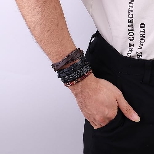 30PCS Braided Leather Bracelets for Men Women Wrap Wood Beads Bracelet Woven Ethnic Tribal Rope Wristbands Bracelets Set Adjustable - style: B:30PCS Style B