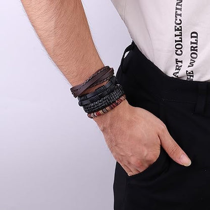 30PCS Braided Leather Bracelets for Men Women Wrap Wood Beads Bracelet Woven Ethnic Tribal Rope Wristbands Bracelets Set Adjustable - style: B:30PCS Style B