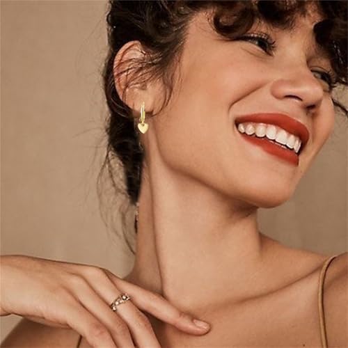Cute Heart Love Dangle Drop Cartilage Small Huggie Hoop Earrings for Women Dainty Lightweight Sweet Love Heart Earrings 14k Gold Plated Tiny Hoops Earrings - color: Gold