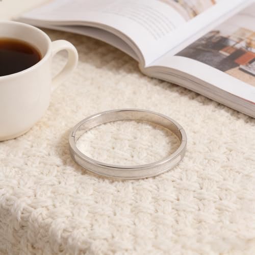 Sliver Plated Bracelets fow Women Stainless Steel White Oil-Drip Bangle Soft, Chip-Resistant Feminine Shine
