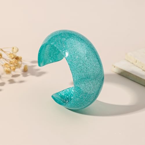 Colorful Transparent Opening Cuff Bangle Acrylic Geometric Bracelet for Women Irregular Pattern Bracelet Charm - color: Glittery-Lake Blue