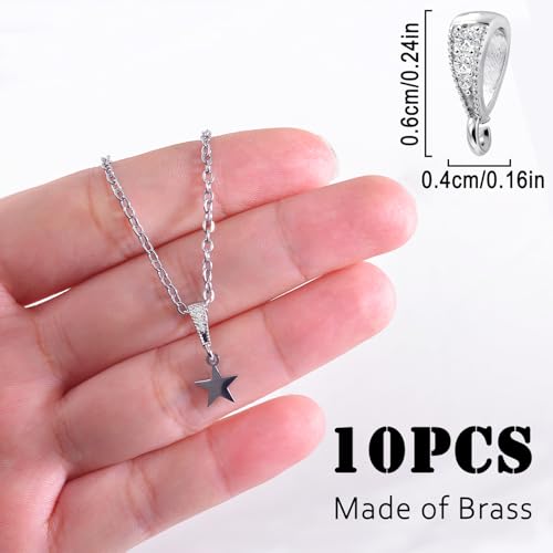 stino 10PCs Small Pendant Bail Clasps for Jewelry (White Gold Plated) | 10 Pack, Jewelry Connectors, Necklace Bails ,Secure, Jewelry Making - color: White Gold Plated