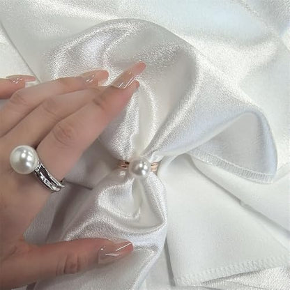 Shell Pearl Ball Silk Scarf Ring Brooch for Women Dainty Circle Layer Shawl Scarves Buckle Wrap Clasp Clip Rings Size 7 Brooches Fashion Dress Accessories Wedding Holiday Jewelry