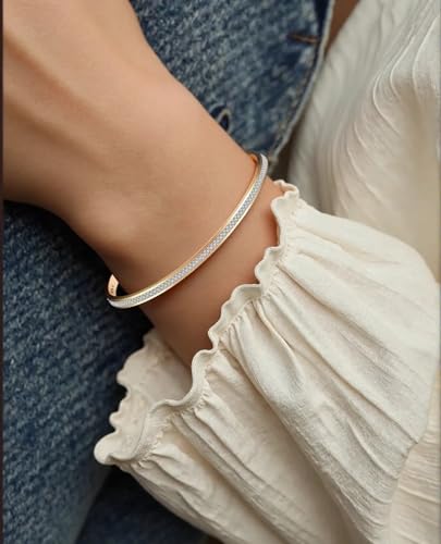 MYNENEY Womens Bracelets Stainless Steel Pave Cubic Zironia Stackable - color: 1 Row Crystal Gold, size: 7 Inch