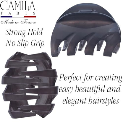 Camila Paris CP3650 French Octopus Hair Clip, 3.25" Large Claw Clips for Thick Hair, Girl Octopus Claw Clip for Women, Strong No-Slip Grip, Wide Jaw Clips for Women, Made in France - color: Grey 3.5"