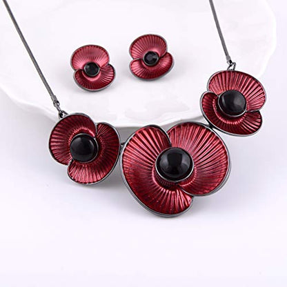 AMYJANE Vintage Statement Jewelry Set - Spring Leaf Flower Floral Plant Necklace Earring Set Crystal Rhinestone Fashion Costume Jewelry for Women Prom Party Unique Gift - style: ML red flower jewelry set