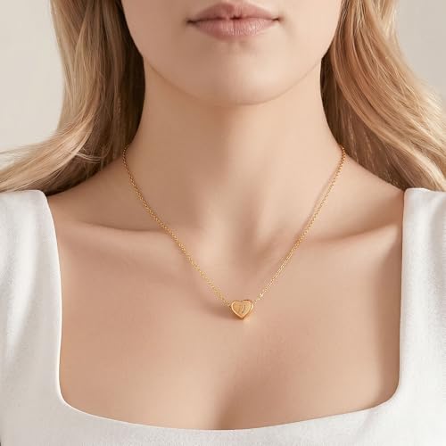 18k Gold Plated Heart Pendant Letter Necklaces for Girls Stainless Steel Initial Necklace for Women Birthday Gifts for Girls Women - color: Brushed Gold, style: Letter W