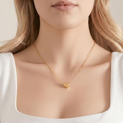 18k Gold Plated Heart Pendant Letter Necklaces for Girls Stainless Steel Initial Necklace for Women Birthday Gifts for Girls Women - color: Brushed Gold, style: Letter W