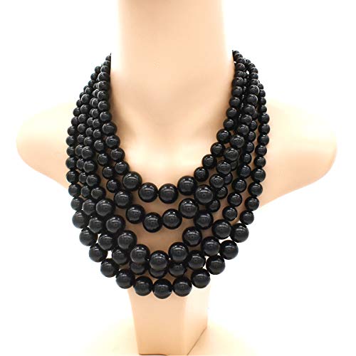 JNF Large Faux Pearl Necklaces for Women Multi strand Pearl Necklace Bracelet and Earrings Set 1920s Costume Pearls Necklace Jewelry Accessories - color: Black