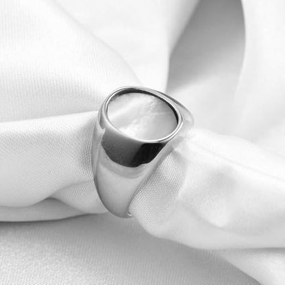 MYNENEY Stainless Steel Round Statement Pinky Signet Rings for Men Women - color: Silver+White