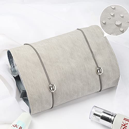 Personalized Toiletry Bag Embroidery Roll-Up Cosmetic bag Foldable Portable Travel Organizer Custom Women's Cosmetic Makeup Kits for Women Waterproof (Gray) - color: Gray