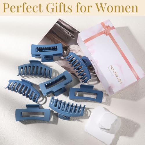 Blue Hair Clips for Women - 8 Pack 4.3 Inch Large Hair Claw Clips for Women Thin Thick Curly Hair, Big Matte Banana Clips,Strong Hold jaw clips - color: Blue