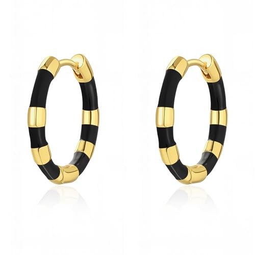Milan Chiva 14K Gold Plated Small Huggie Dangle Earrings | Lightweight Trendy Heart Dainty Jewelry Hypoallergenic Chunky Gold Hoops Earrings Jewelry Mothers Day Gift for Women - color: E-Black