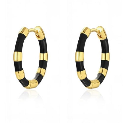 Milan Chiva 14K Gold Plated Small Huggie Dangle Earrings | Lightweight Trendy Heart Dainty Jewelry Hypoallergenic Chunky Gold Hoops Earrings Jewelry Mothers Day Gift for Women - color: E-Black
