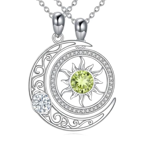 Couples Necklace for 2 Sun and Moon Pendant Matching Jewelry Anniversary Birthday Gifts for Couples BFF - color: April&August