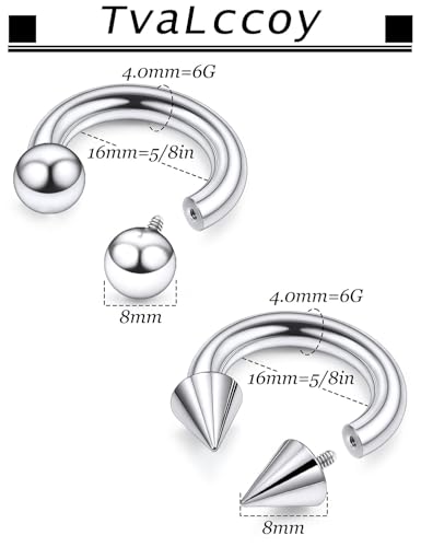 F136 Titanium 20/18/16/14/12/8/4/2g Septum Nose Rings Gauge Earrings Lip Rings Prince Albert Jewelry Internally Threaded Horseshoe Hoop Piercings - size: 6g*16mm