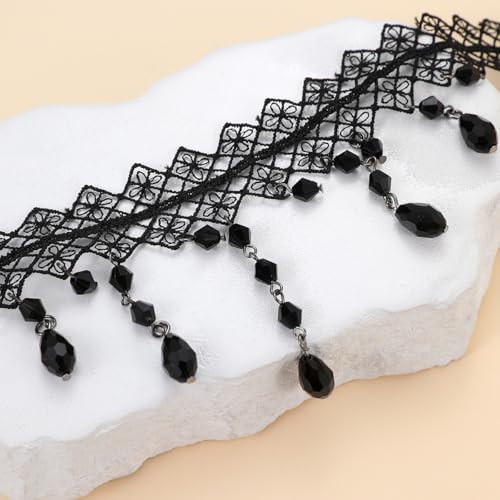 CSIYANJRY99 Gothic Choker Necklace for Women Halloween Red Crystal Vampire Choker Steampunk Lace Choker Witch Costume Accessories - style: Plaid tassel
