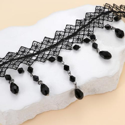 CSIYANJRY99 Gothic Choker Necklace for Women Halloween Red Crystal Vampire Choker Steampunk Lace Choker Witch Costume Accessories - style: Plaid tassel