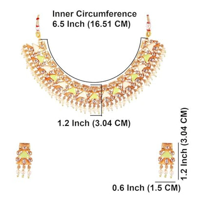 Efulgenz Indian Wedding Antique Crystal Faux Pearl Necklace Set for Women - color: Mint