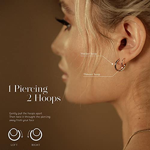 Spiral Hoop Twist Double Earrings - 14K Helix Spiral Earrings, Double Piercing Earrings, Faux Double Hoop Earrings, Tiny Twist Earrings for Women - color: Gold - 2mm