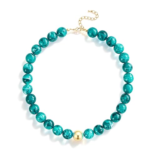 Colorful Chunky Beaded Necklaces for Women Multicolor Large Round Resin Beads Collar Necklace Boho Trendy Statement Chokers Y2K Summer Beach Jewelry - color: Lake Green