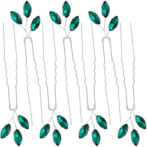 PAGOW 7 Pcs Emerald Green Rhinestone Hair Pin, Bobby Hair Pins For Brides, Crystal Rhinestone Wedding Hair Piece For Bridesmaids, Vintage Hair Accessories for Women (3.5 x 0.98 inch) - size: 1 Count (Pack of 7)