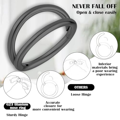 Titanium Septum Rings, Nose Rings Hoops for Women, Segment Nose Rings 16G 8mm/10mm Hypoallergenic Cartilage Conch Helix Rook Hoop Earrings - color: Double Stacked-Black, size: 16 Gauge 10mm