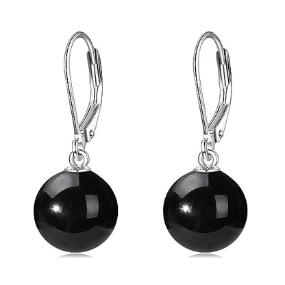 925 Sterling Silver Pearl Leverback Earrings Dangle Drop Jewelry Gifts for Women - style: Black Onyx