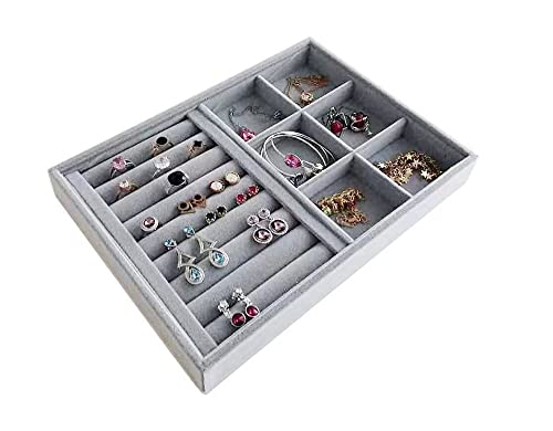 Gray Velvet Stackable Organizer Premium Quality Stackable Tray for Rings Accessaries Jewelry Collectibles Closet Orgnization Drawer Dividers Inserts - size: Combo
