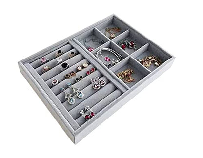Gray Velvet Stackable Organizer Premium Quality Stackable Tray for Rings Accessaries Jewelry Collectibles Closet Orgnization Drawer Dividers Inserts - size: Combo