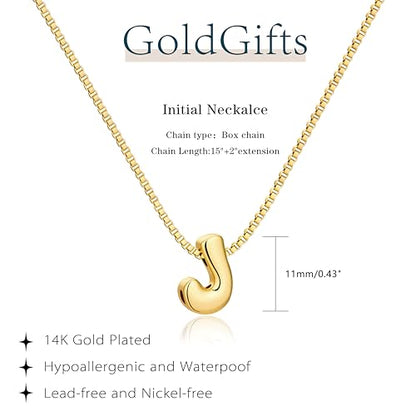 Bubble Gold Initial Necklaces for Women,14K Gold Plated A-Z Initial Necklaces for Women, Chunky balloon letter name Pendant Necklace Fashion Jewelry Gifts - color: J, style: Gold