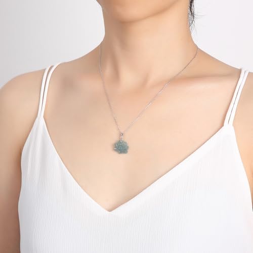 Real Green Jade Pendant Necklace for Women Donut/Heart/Clover/Teardrop/Rose/Lotus Flowers Genuine Jadeite Jewelry with Gold Plated 925 Sterling Silver Chain - style: Lotus Silver Necklace
