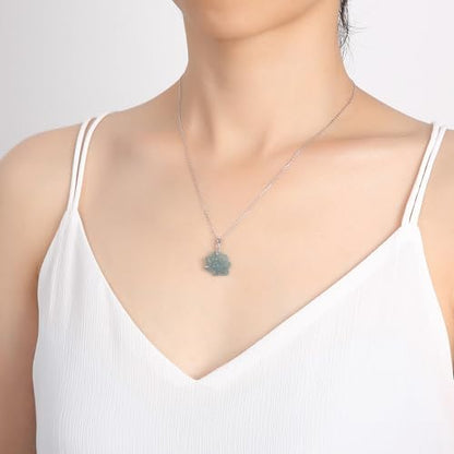 Real Green Jade Pendant Necklace for Women Donut/Heart/Clover/Teardrop/Rose/Lotus Flowers Genuine Jadeite Jewelry with Gold Plated 925 Sterling Silver Chain - style: Lotus Silver Necklace