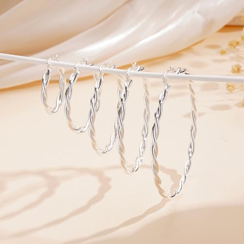 Apsvo Hoop Earrings for Women, 5mm Wide 14K Gold Plated/Silver Hoop Earring Hypoallergenic 925 Sterling Silver Earrings Lightweight Large Earrings for Women - color: silver twist-40mm