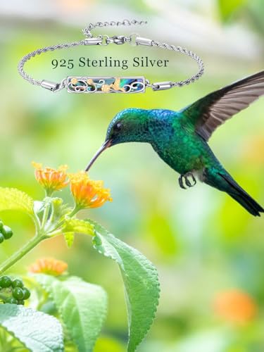 Waves/Tree of Life/Mushrooms/Moon Phase/Butterfly/Hummingbird Bracelet/Anklet 925 Sterling Silver Adjustable Abalone Shell Bar Bracelet/Anklet Summer Jewelry Gifts for Women - color: Hummingbird, size: Anklet 9"+2"