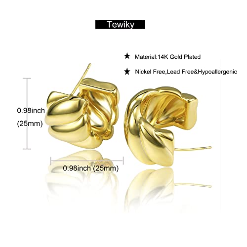 Chunky Gold Hoop Earrings for Women 14k Gold Plated Thick Triple Earrings | Hypoallergenic Trendy Chunky Gold Hoops Earrings,Dainty Jewelry Gifts for Women - style: Croissant Earrings