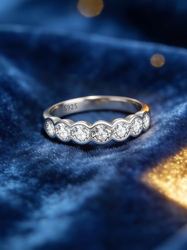 2.1CT Moissanite Wedding Anniversary Rings, Half Eternity Ring Band | For Wife Sentimental Thank You Gifts, Bezel Set D Color VVS1, 925 Sterling Silver, White Gold Plated
