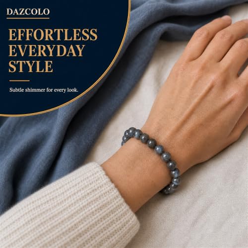 8mm Natural Crystal Stretch Bracelet | Handmade Round Stone Bead Bracelet, Runs Large, Meditation Yoga Gift for Women & Men - color: Labradorite