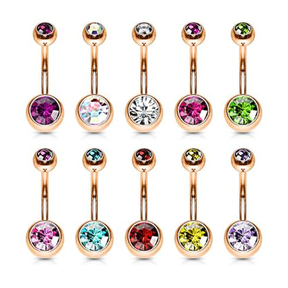 Belly Button Piercing Ring 14 Gauge Surgical Steel - color: ROSE GOLD AB GEMS