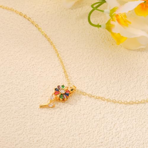 Starain Sunflower Necklaces for Women 14K Gold Plated Rotate Sunflower Pendant Necklace Cute Fun Necklaces 18 inch - color: B-Gold-Flower