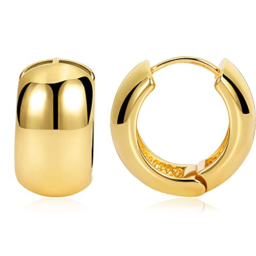 FAMARINE Chunky Thick Hoop Earrings for Women Gold Hoops Huggie Earrings for Men Gift - color: 0.8" Hoop