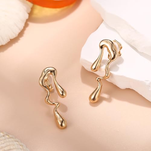 Gold Clip On Earrings for Women Trendy Non Piercing Flower Dangle Earrings Floral Earring 14K Gold Plated Lightweight Earrings for Non-Pierced Ears Fake Earrings Set - style: Waterdrop