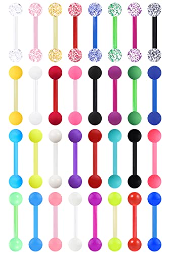 30-200Pcs 14G Surgical Steel Tongue Rings for Women Stainless Steel Nipple Rings Barbell Body Piercing - color: C: 32pcs