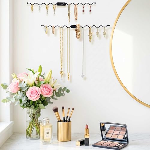 Jewelry Wall Mounted Organizer: 16" Wavy Necklace Storage for Apartment | Necklace Holder Organizer, Heavy Duty Jewelry Hanger for Gift Giving - 2 Pack - size: 16 inch
