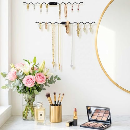 Jewelry Wall Mounted Organizer: 16" Wavy Necklace Storage for Apartment | Necklace Holder Organizer, Heavy Duty Jewelry Hanger for Gift Giving - 2 Pack - size: 16 inch