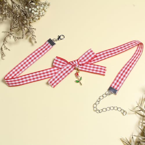 Nova&Aria Chokers Set For Women Heart Choker Necklaces Flower Pendant Velvet Cute Pink Turquoise Blue White Black Choker Necklace Christmas Colorful Lace Chokers - color: Red-B